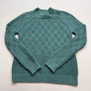 prAna Sky Meadow Sweater Women Med Green Basketweave Knit Sweater Raglan Sleeve